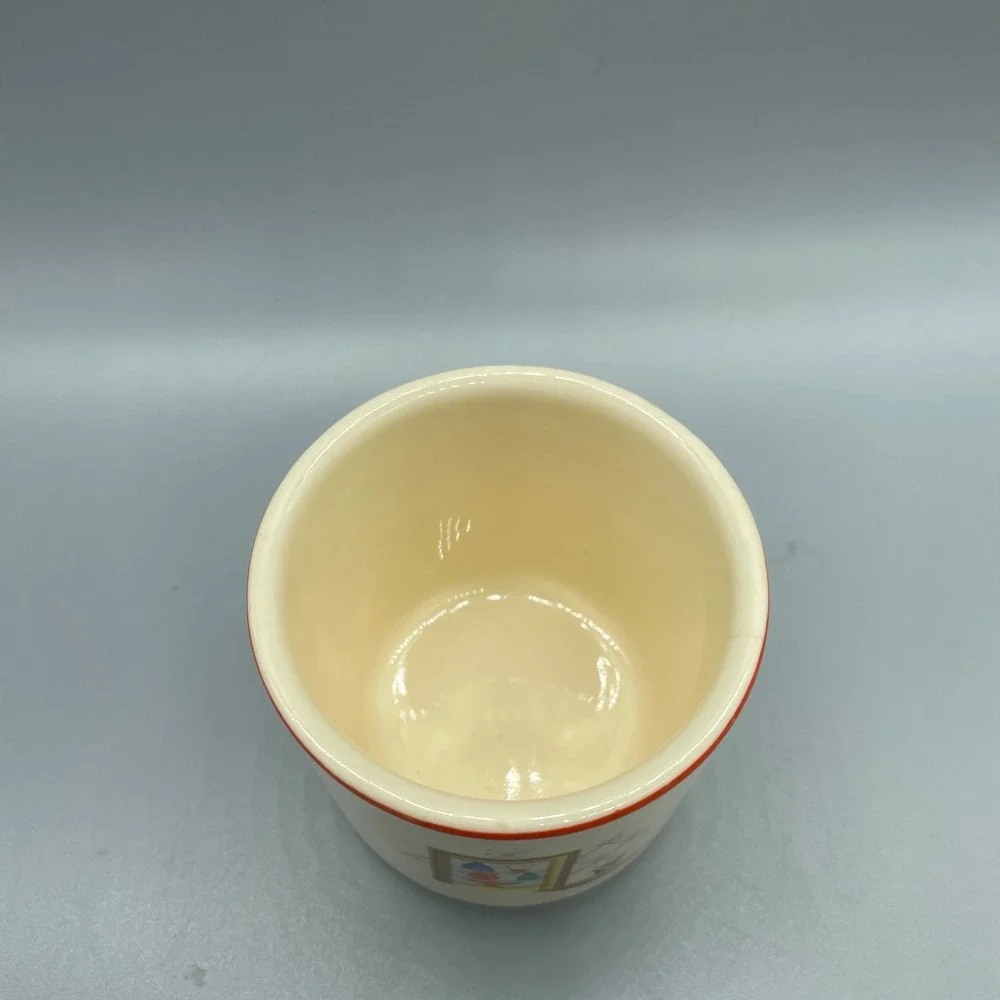 Vintage Universal Cambridge Oven Proof Custard‎ Cup Ramekin Red Rim Graphic